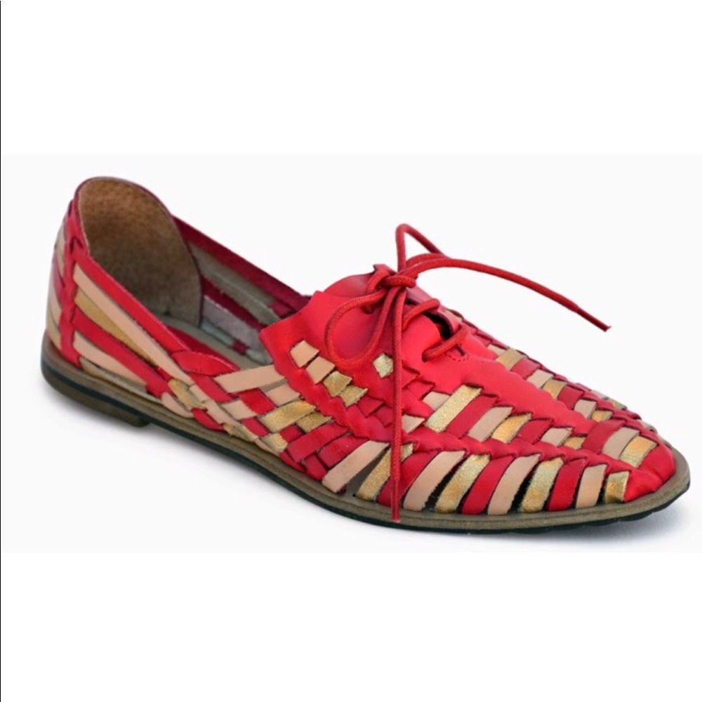 Boho Pink Leather Woven Huarache Oxford Loafers - Picture 6 of 6